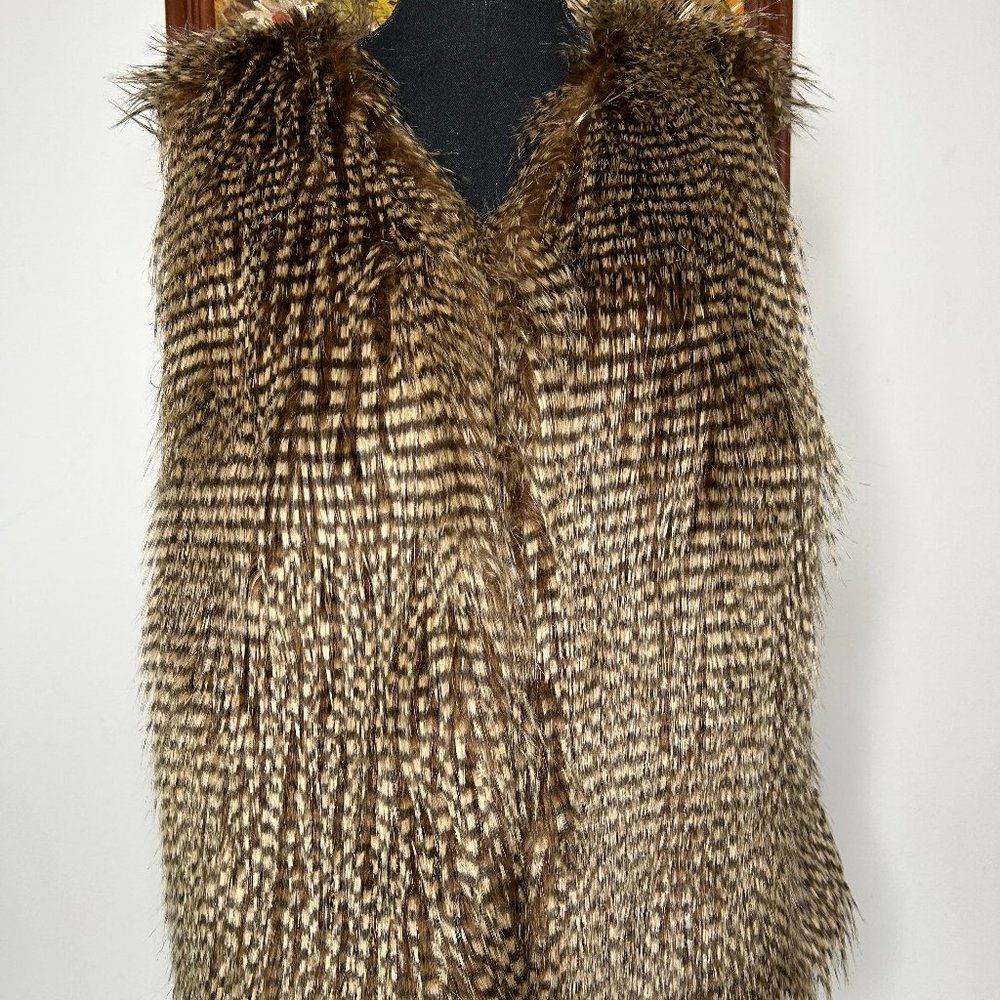Stevie Mac New York Women's Faux Fur Vest Medium Gold Brown Party Cocktail